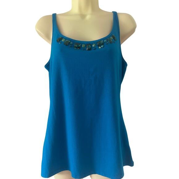 NY & Company Blue Tank Top Stone Embellishment NWT Woman Size Large Summer - Picture 1 of 7